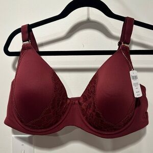Soma Burgundy Embraceable Perfect Coverage Lace Accent Underwire Bra - NEW
